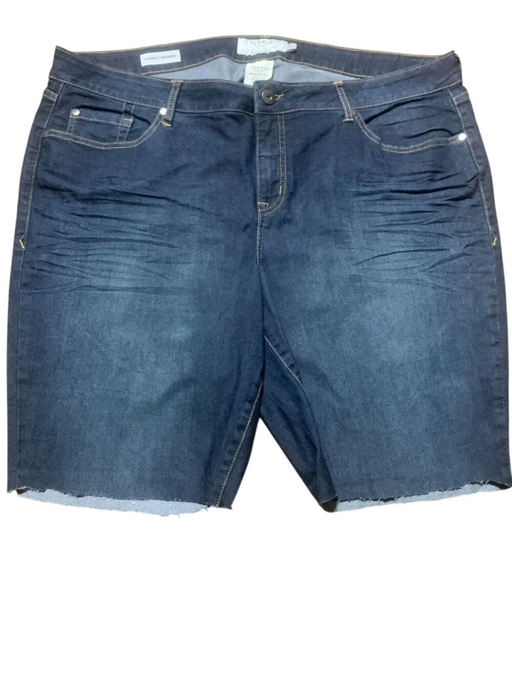 Torrid Denim Curvy Skinny Dark Wash Frayed Hem Jean Shorts Size 22R